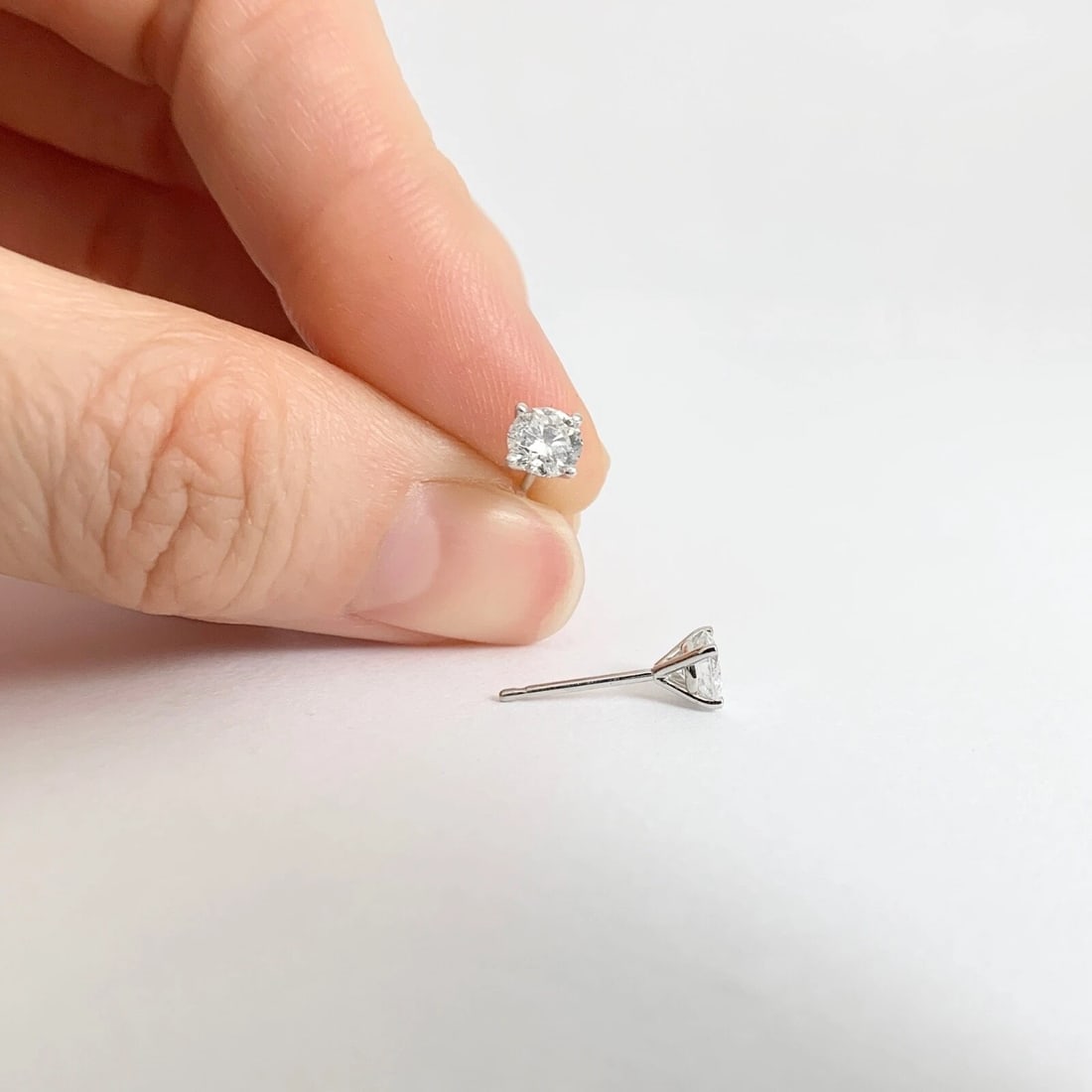 Round Diamond Stud Earrings 14K White Gold 4-Prong Martini, .69 CTW - 3