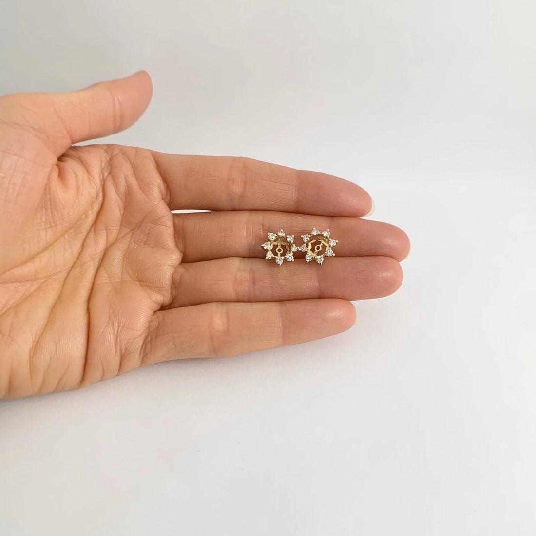 Star Diamond Halo Earring Jackets Enhancers 14K Yellow Gold for 1.50 CTW Studs - 2