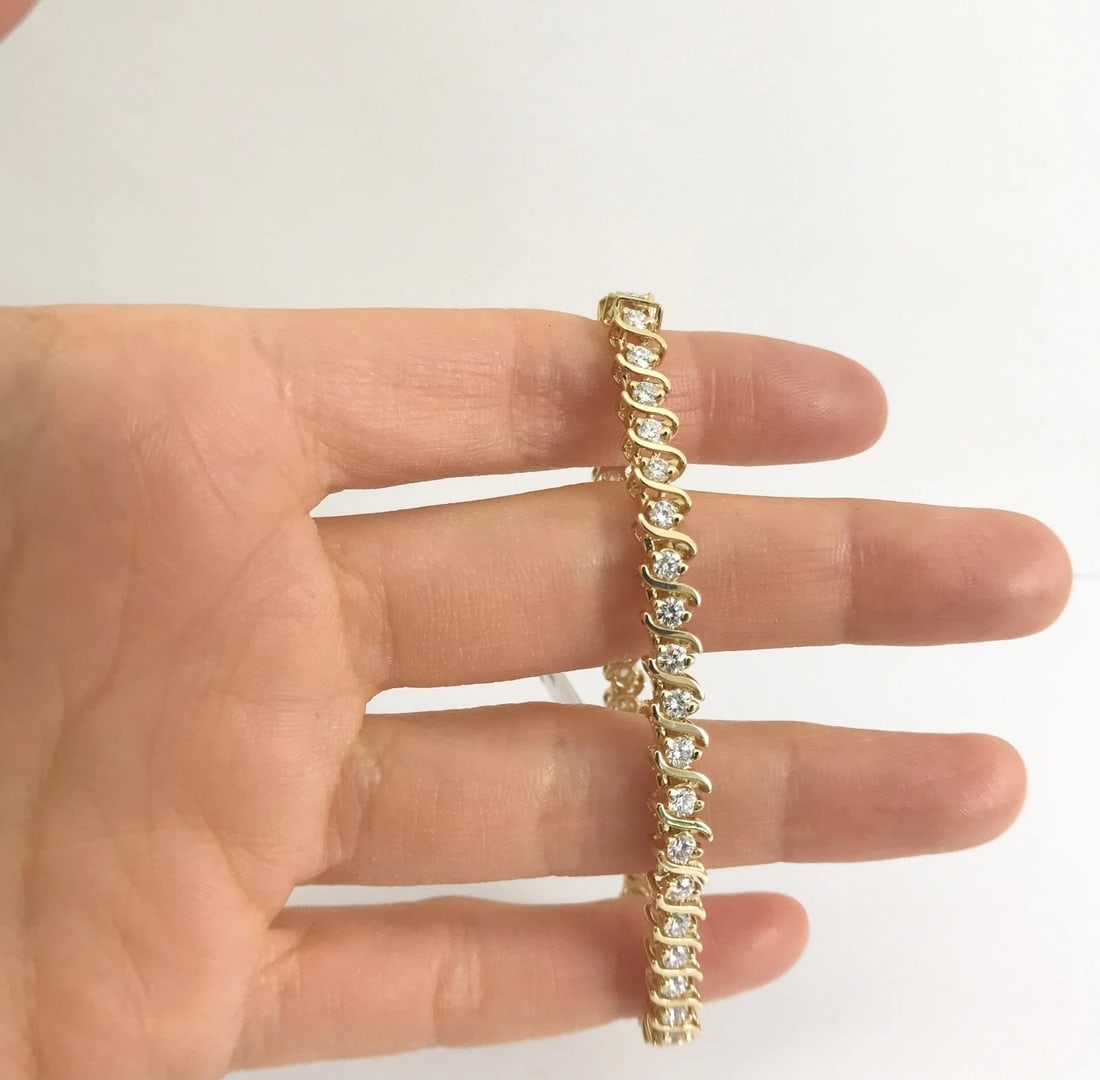 Diamond S-Link Tennis Bracelet 14K Yellow Gold, 3.60 CTW, 7 Inches, 5.4 mm - 2