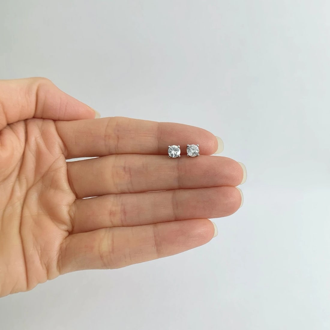 Round Diamond Stud Earrings 14K White Gold 4-Prong Basket Push Backs, .81 CTW - 2