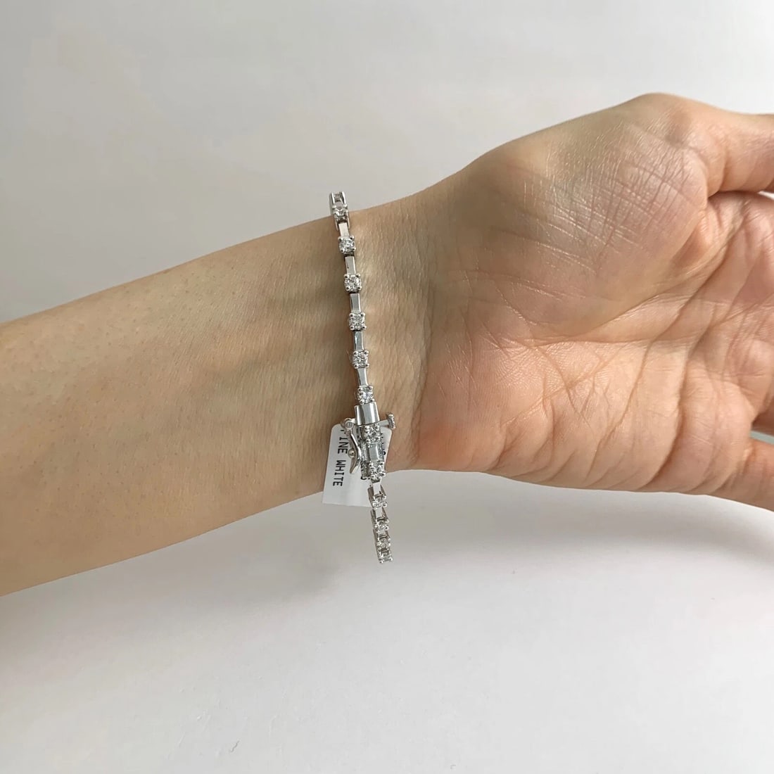 Round Bar Link Diamond Tennis Bracelet 14K White Gold, 1.65 CTW, 12.10 Grams - 5