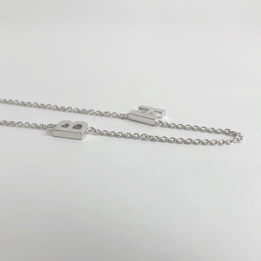 Letter B H Initial Charm Station Necklace 14K White Gold, 16 Inches, 3.80 Grams - 8