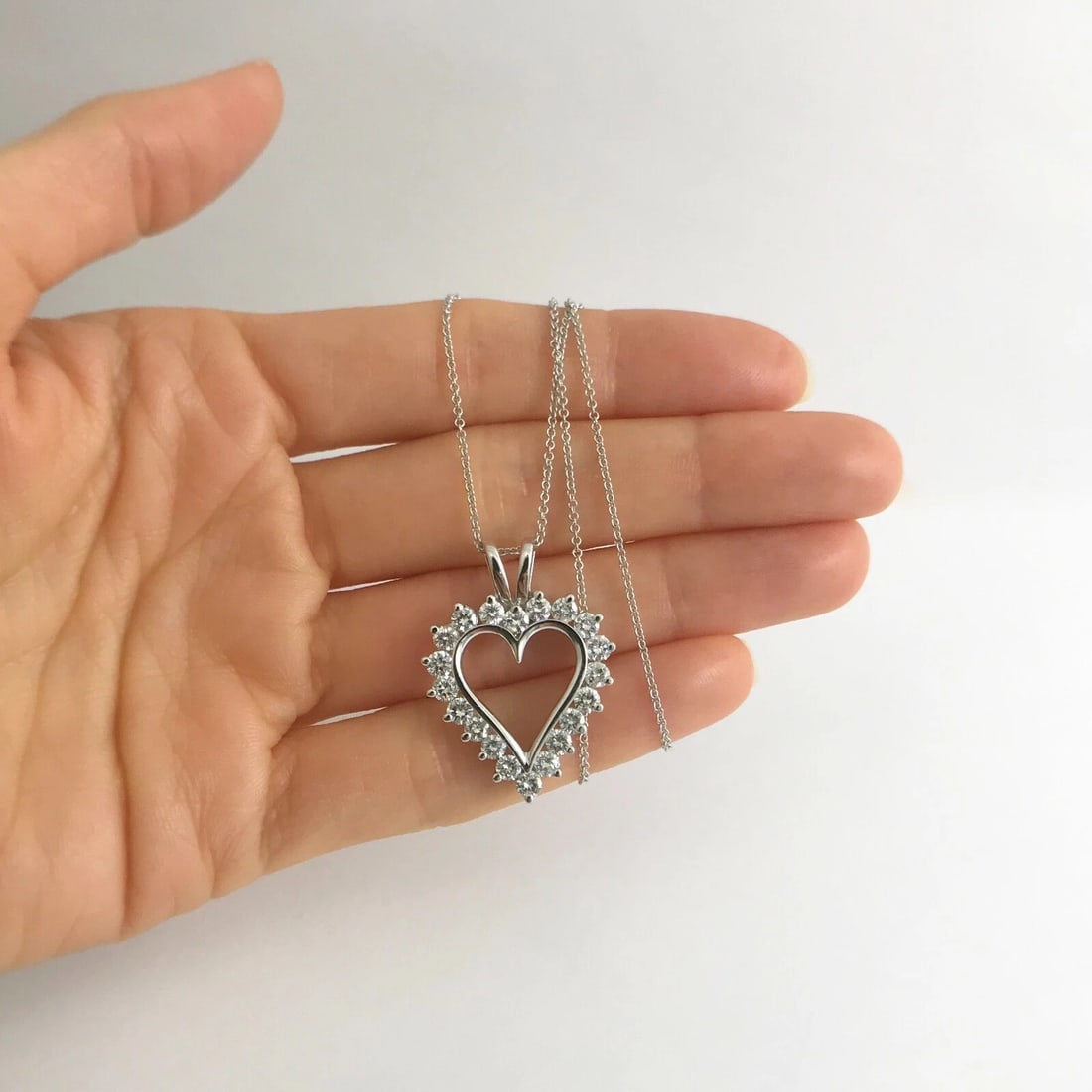 Diamond Open Heart Pendant Necklace 14K White Gold, 1.20 CTW, 6.08 Grams - 2