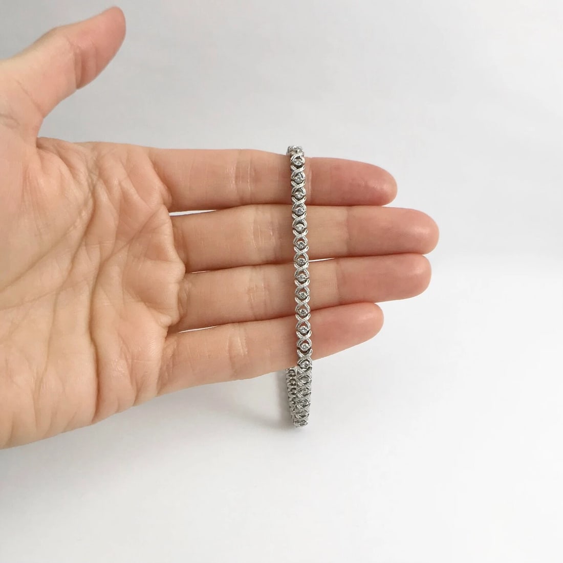 X-Link Milgrain Diamond Tennis Bracelet 14K White Gold, 7.25 Inches, .65 CTW - 2