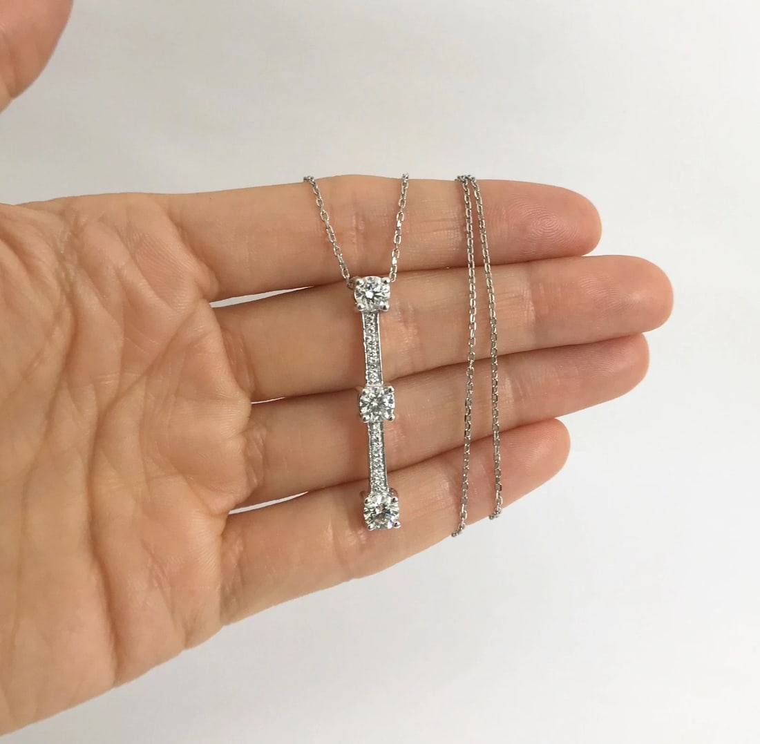 Diamond Drop Stick Pendant Necklace 14K White Gold, 1.73 CTW, 4.95 Grams - 2