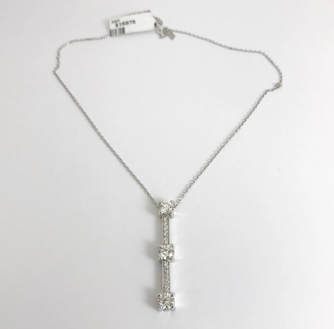 Diamond Drop Stick Pendant Necklace 14K White Gold, 1.73 CTW, 4.95 Grams - 7
