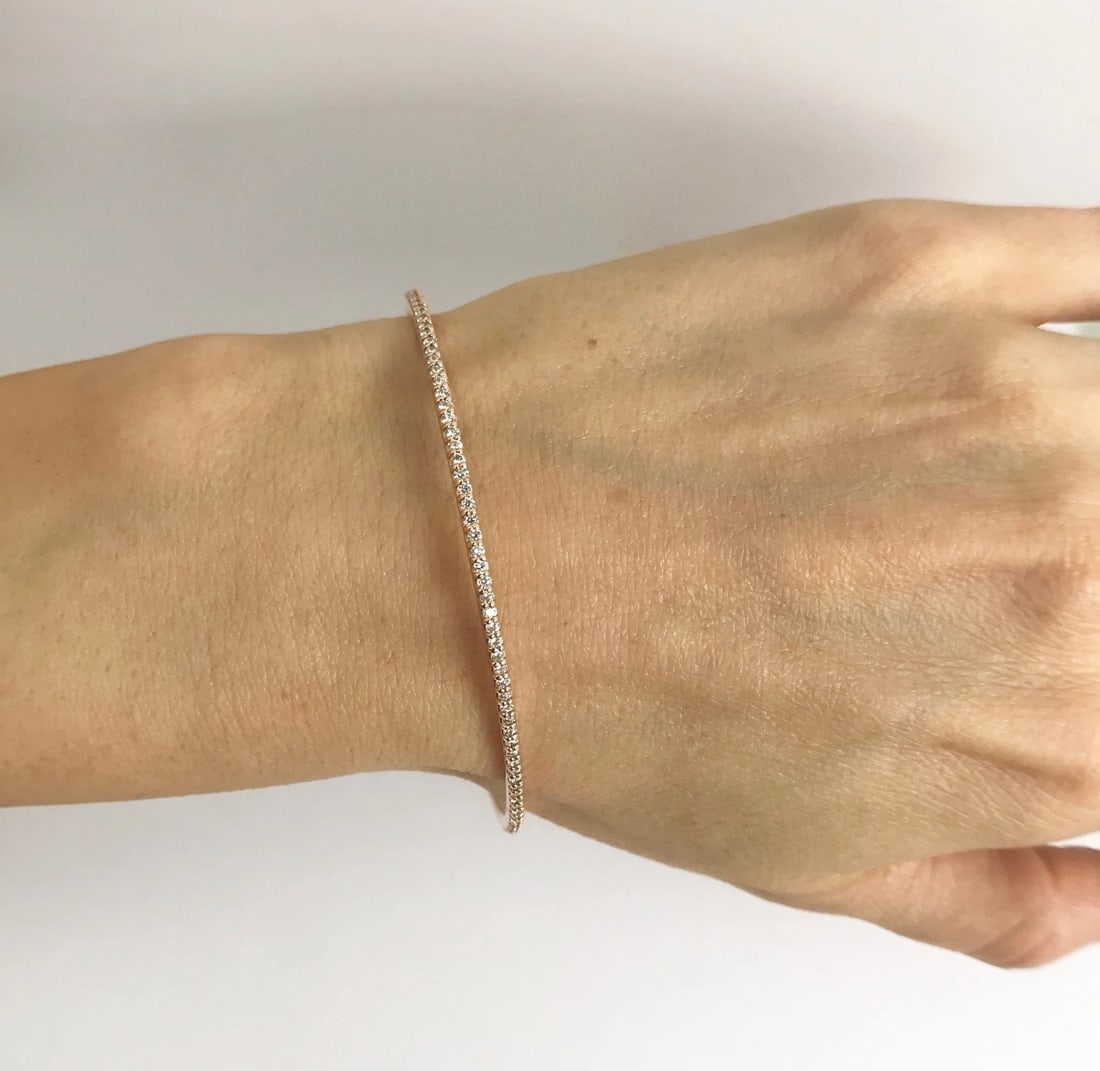 Diamond Eternity Bangle Bracelet in 14K Pink Rose Gold, 1.50 CTW, 7.47 Grams - 2