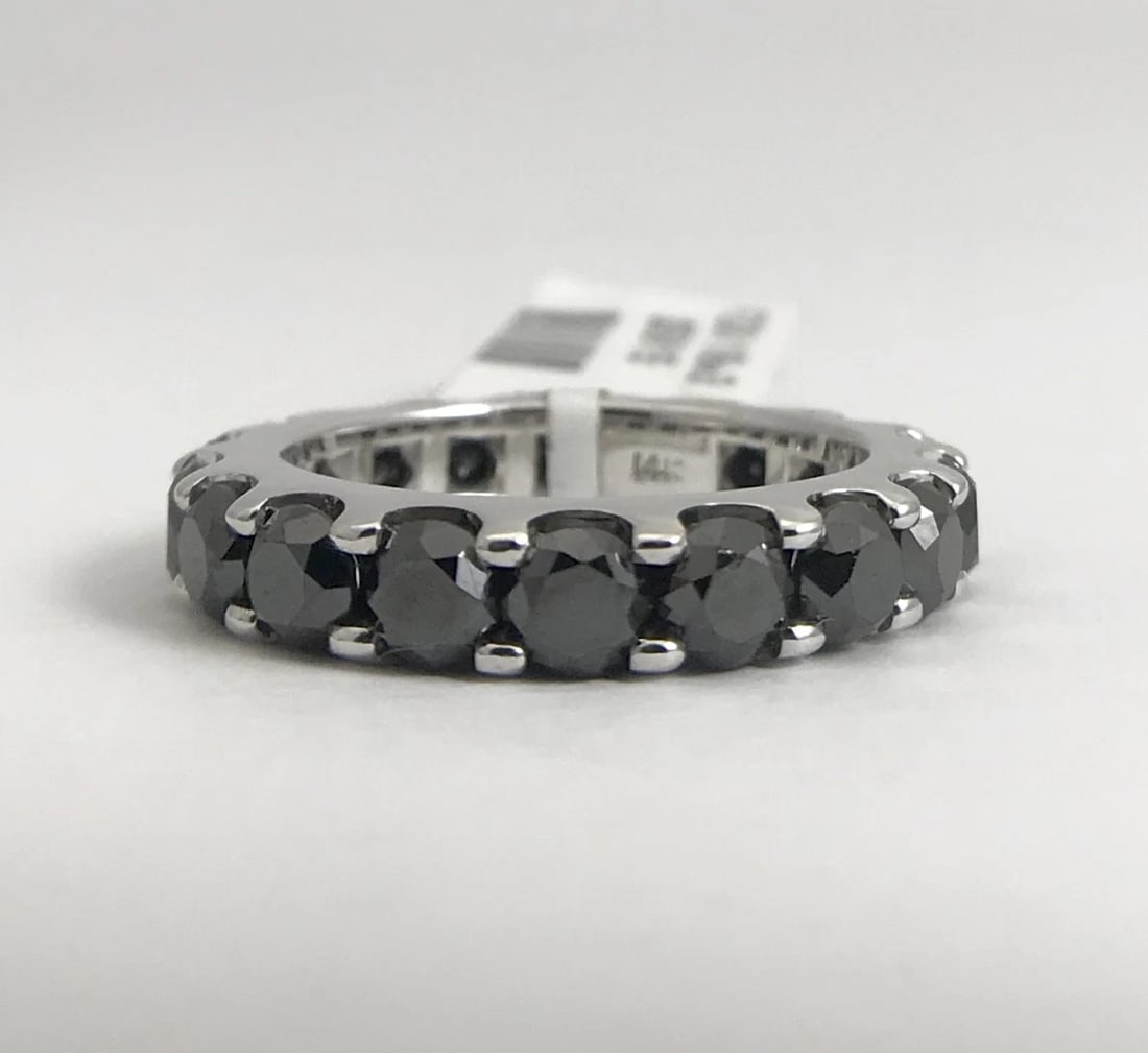 Black Diamond Eternity Band Ring 14K White Gold, 2.75 CTW, Size 5.5, 5.13 Grams - 7