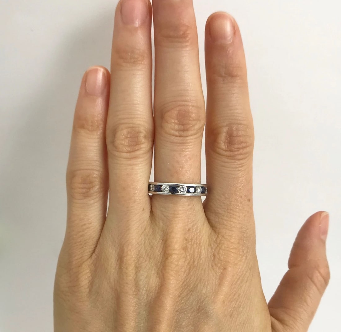 Blue Sapphire Diamond Channel-Set Eternity Ring Wedding Band Platinum, 2.24 CTW - 2