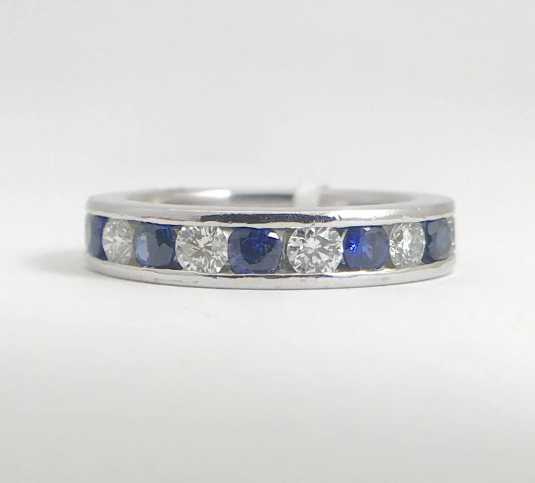 Blue Sapphire Diamond Channel-Set Eternity Ring Wedding Band Platinum, 2.24 CTW - 7