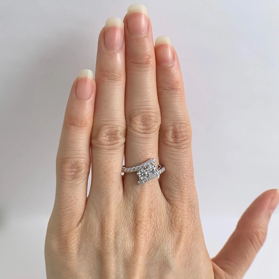 2-Stone Round Diamond Wrap Ring in 14K White Gold, .81 CTW, 4.50 Grams - 2