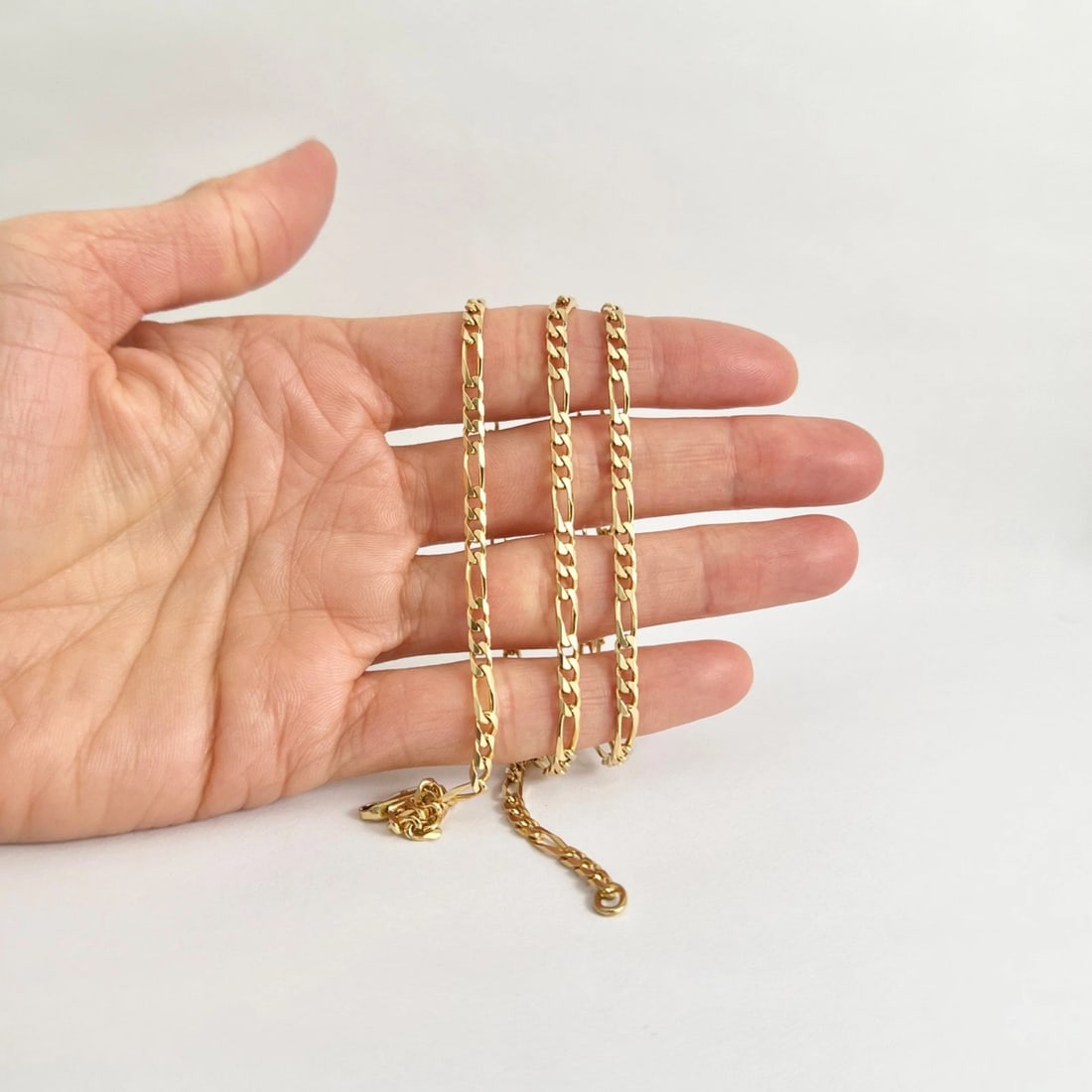 Italian Long Figaro Chain Necklace 14K Yellow Gold, 24 Inches, 3 mm, 14.37 Grams - 2