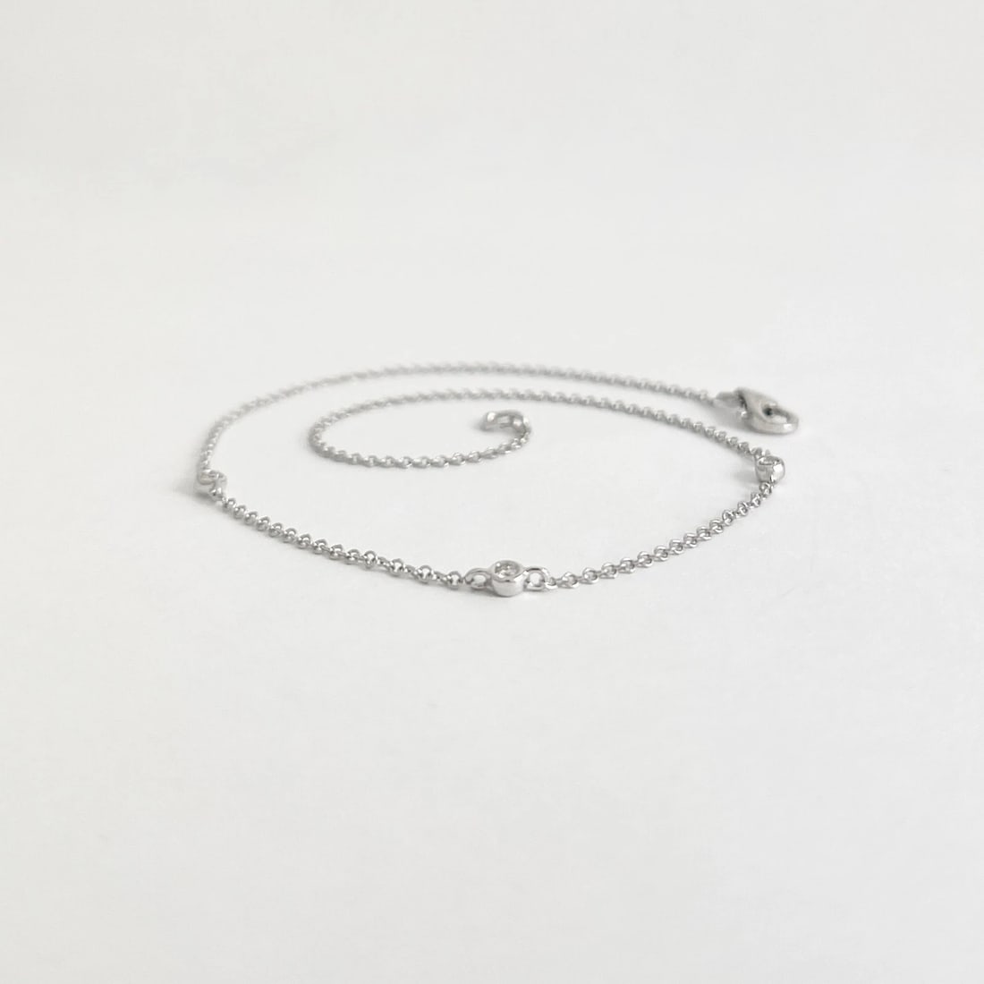 Diamond Bezel Station Chain Anklet Bracelet 14K White Gold, 9.25 Inches, 1.25 Gr - 6
