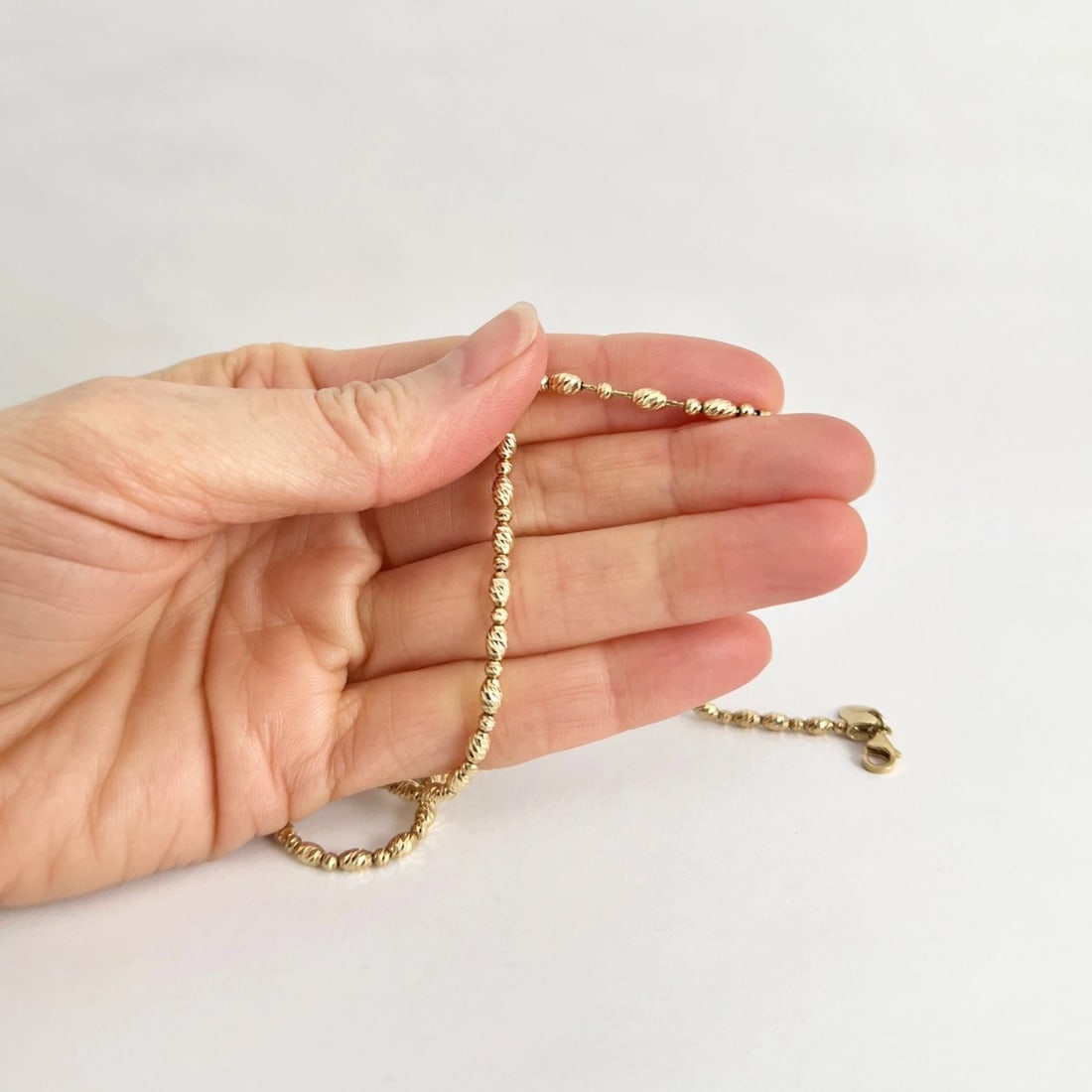 Italian Long Ball Bead Chain Necklace 14K Yellow Gold, 22.5 Inches, 10.87 Grams - 2