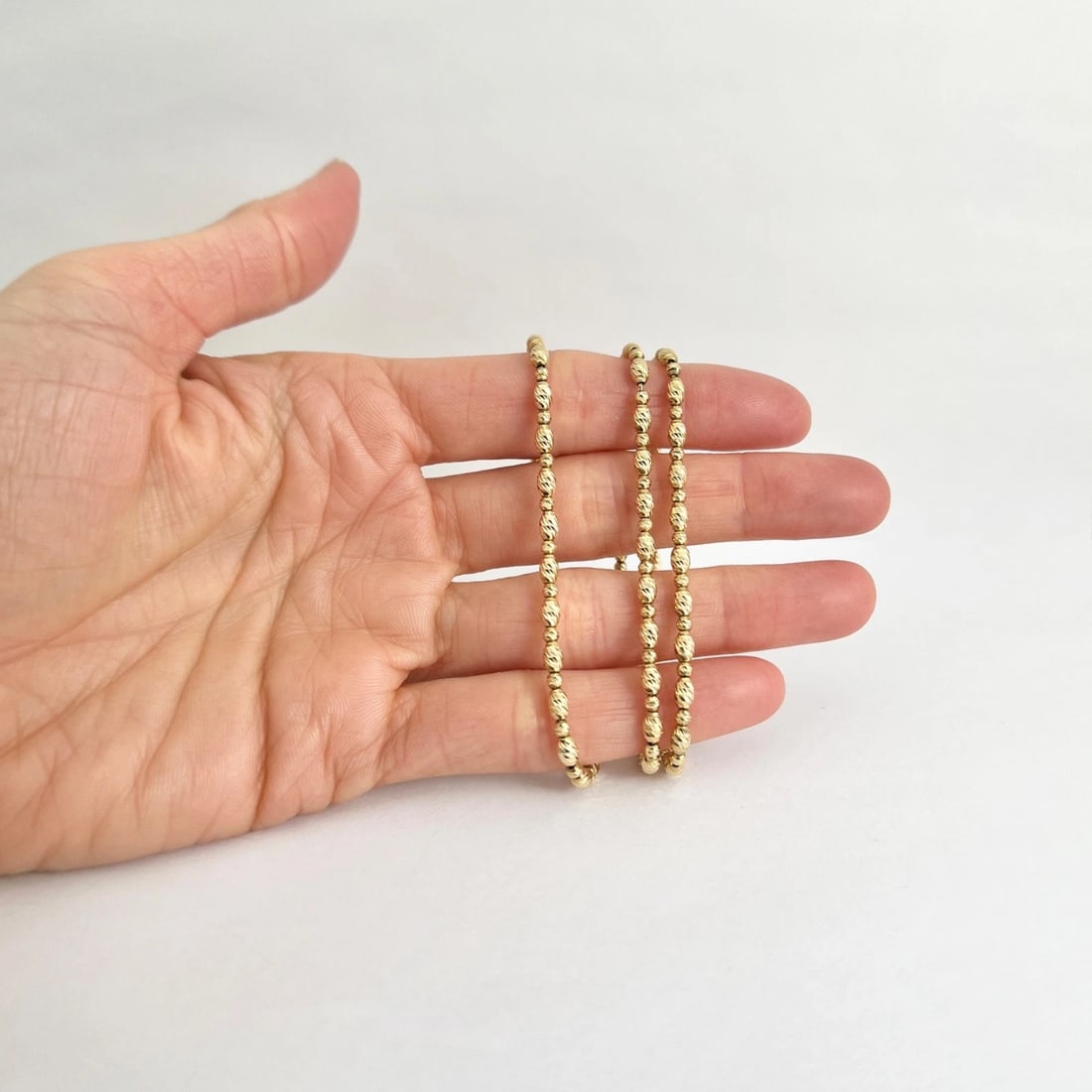 Italian Long Ball Bead Chain Necklace 14K Yellow Gold, 22.5 Inches, 10.87 Grams - 4