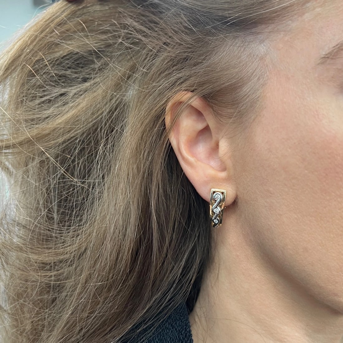 Estate Two-Tone Diamond Drop Earrings 14K Yellow Gold, 11.75 Grams - 4