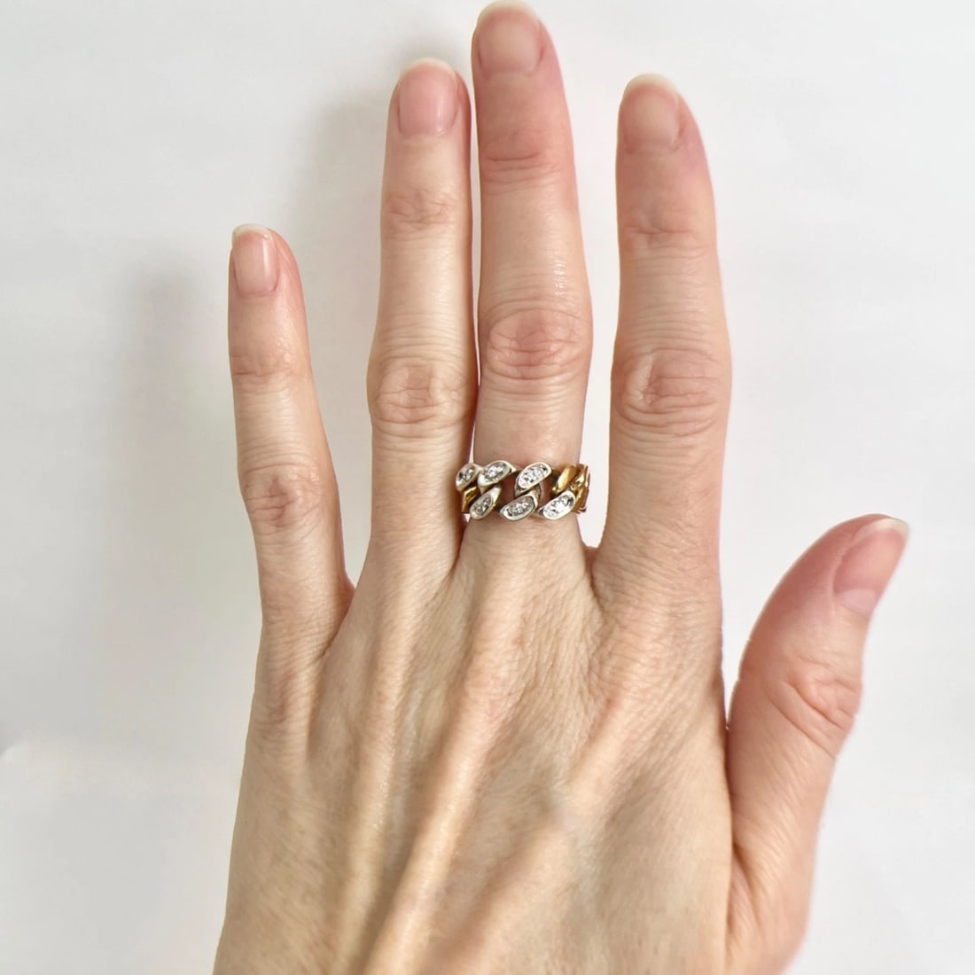 Diamond Cuban Curb Chain Link Statement Ring 18K Yellow Gold, 7.93 Grams - 2