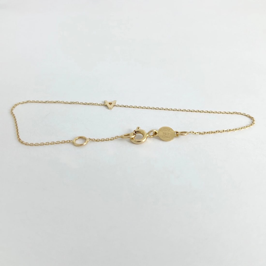 Italian Letter A Initial Chain Bracelet 14K Yellow Gold, .77 Grams - 7