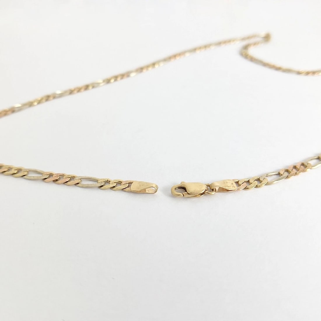 Italian Tri-Color Figaro Chain Necklace 14K Yellow Gold, 18 Inches, 11.01 Grams - 6