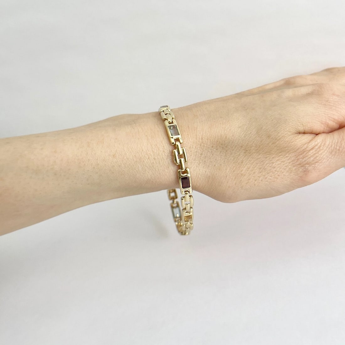 Estate Emerald Cut Multicolored Gemstone Bracelet 14K Yellow Gold, 9.51 Grams - 3