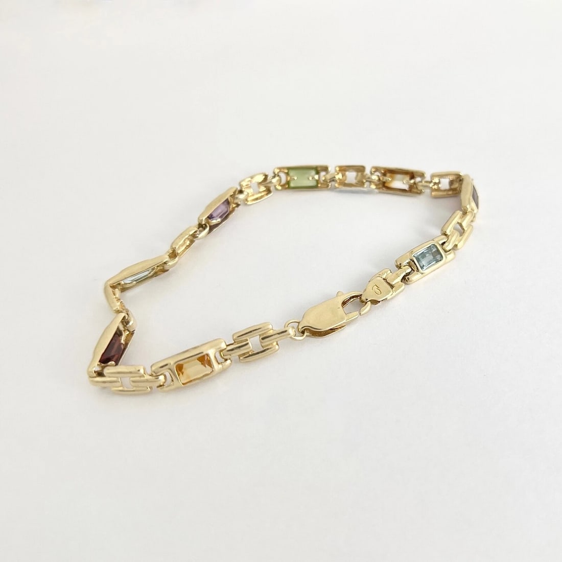 Estate Emerald Cut Multicolored Gemstone Bracelet 14K Yellow Gold, 9.51 Grams - 5