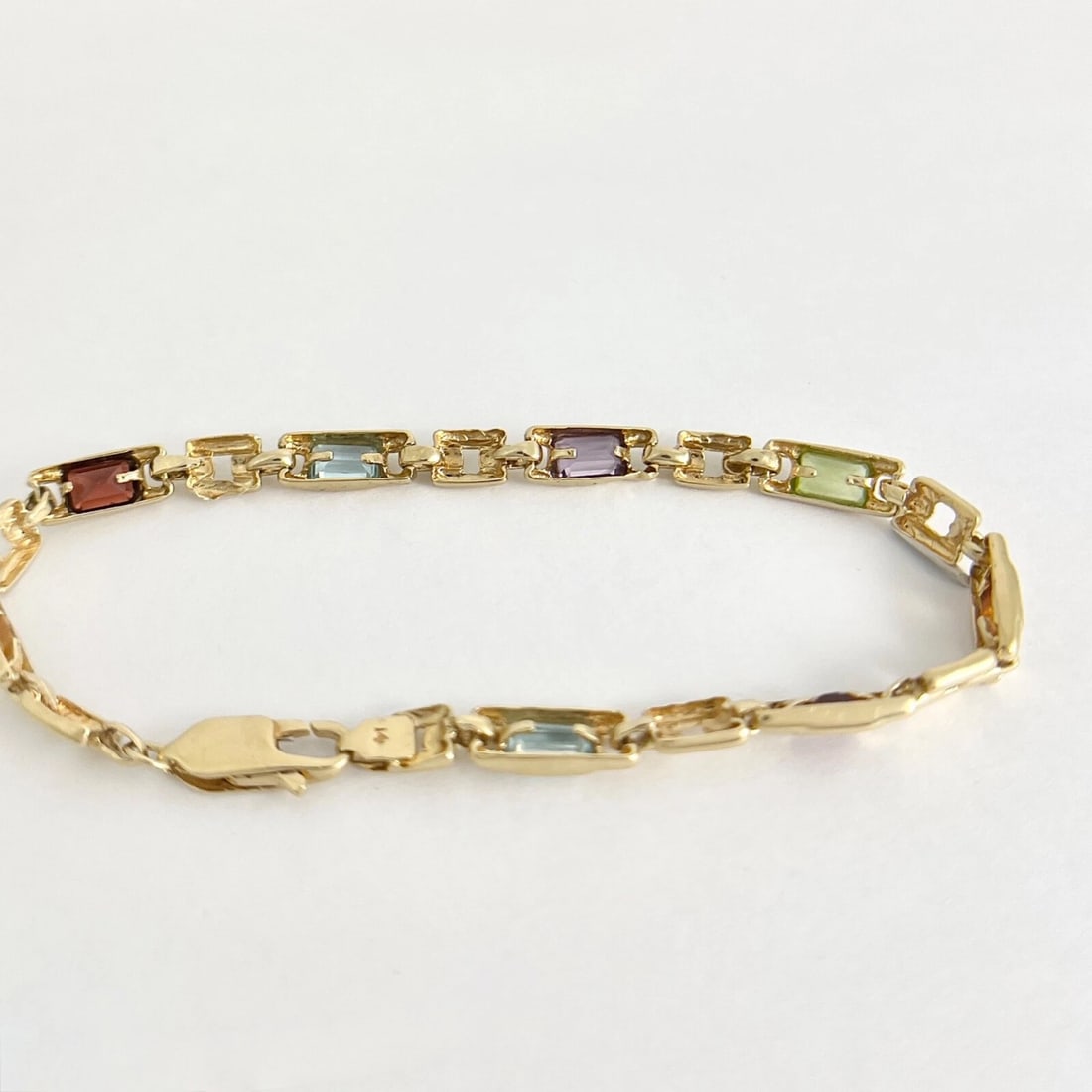 Estate Emerald Cut Multicolored Gemstone Bracelet 14K Yellow Gold, 9.51 Grams - 6