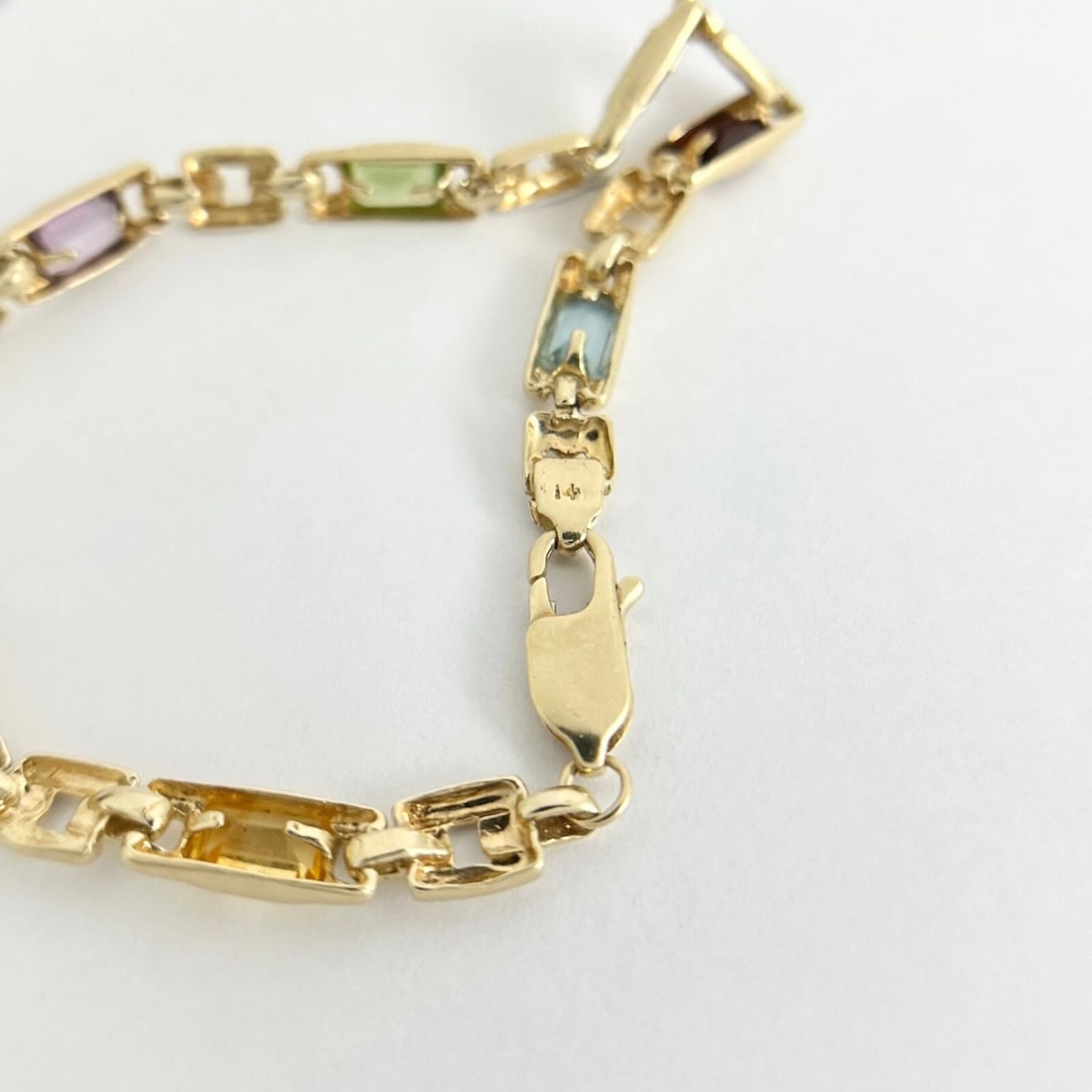 Estate Emerald Cut Multicolored Gemstone Bracelet 14K Yellow Gold, 9.51 Grams - 7