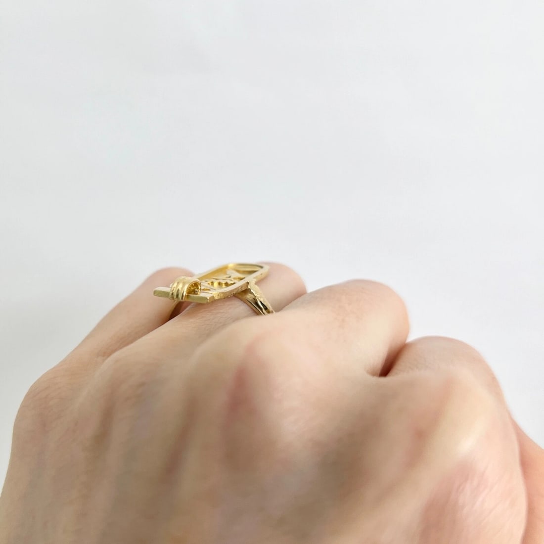 Estate Long Hieroglyphic Egyptian Bird Cartouche Ring 18K Yellow Gold, 5.51 Gram - 5