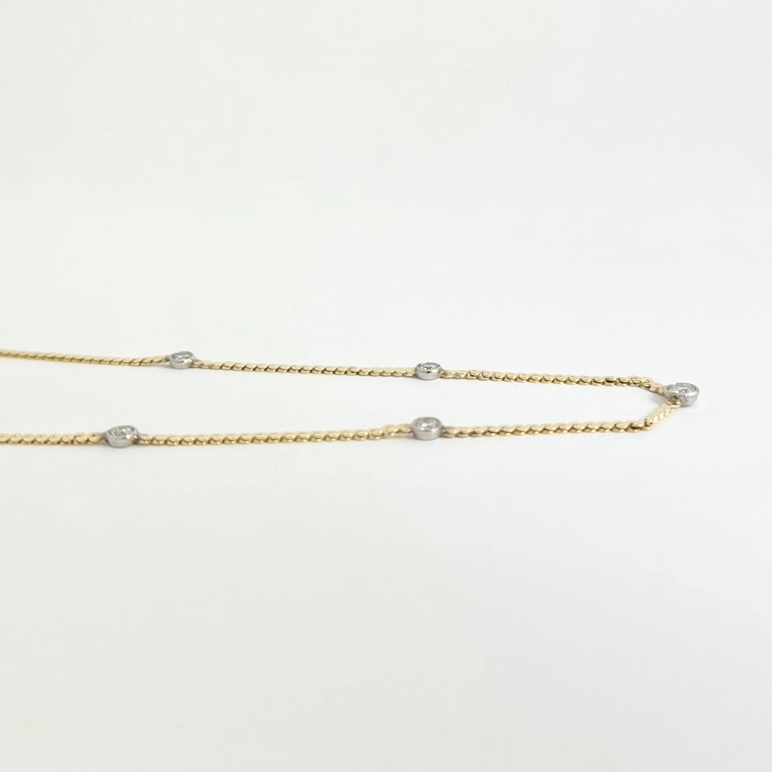 Italian Round Two-Tone Diamond Bezel Station Necklace 14K Yellow Gold, 3.93 Gram - 5