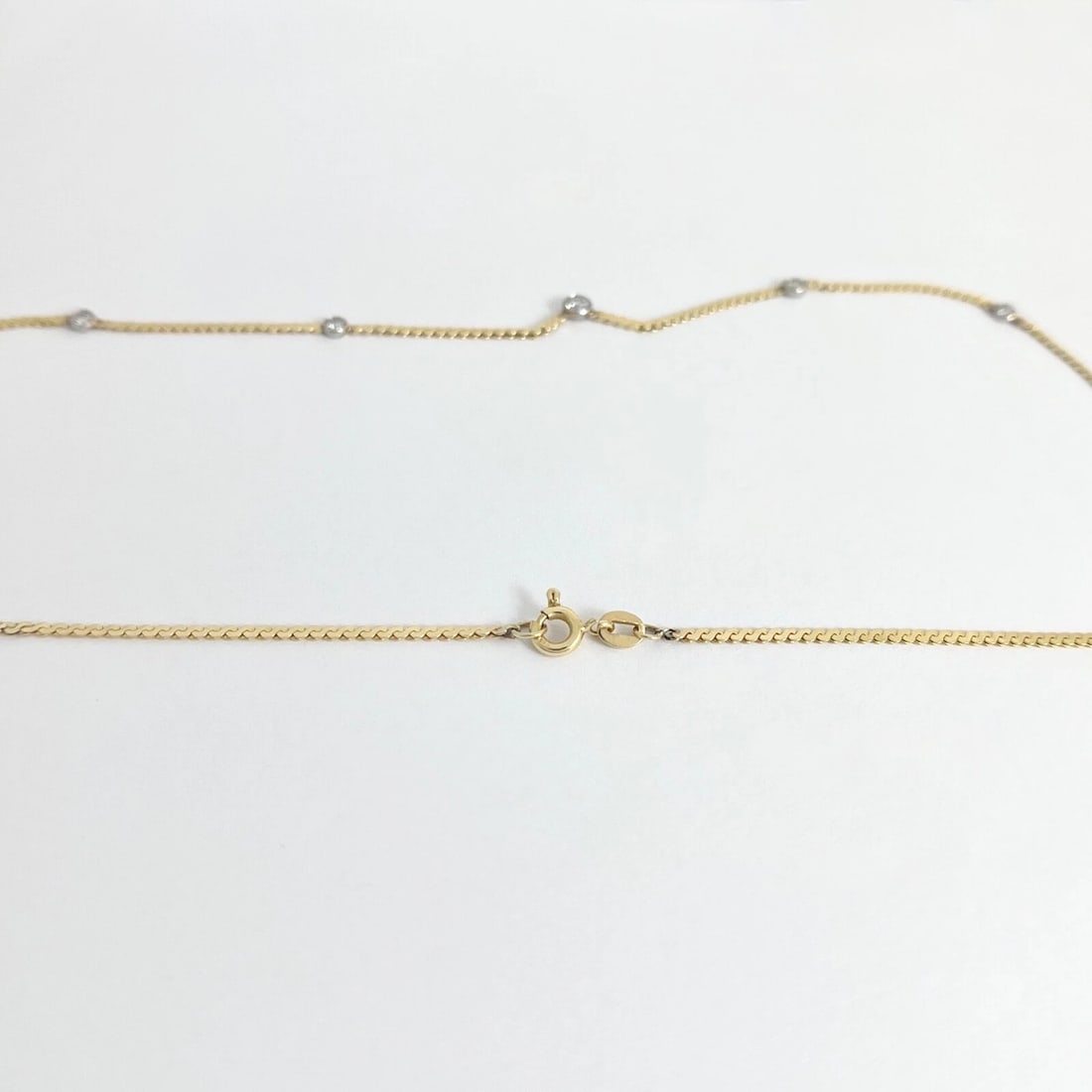 Italian Round Two-Tone Diamond Bezel Station Necklace 14K Yellow Gold, 3.93 Gram - 6