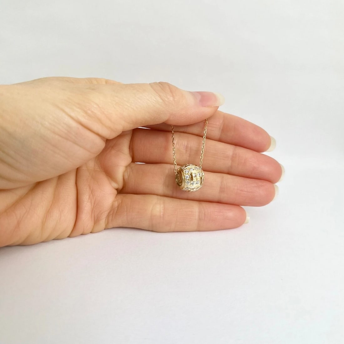 CZ Cubic Zirconia Ball Bead Pendant Necklace 14K Yellow Gold, 4.47 Grams - 3