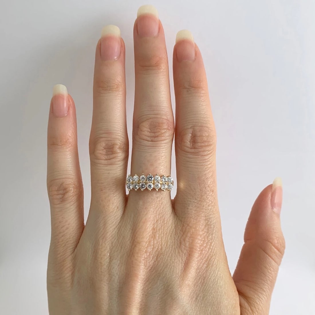 2-Row Round CZ Cubic Zirconia Wedding Band Ring 14K Yellow Gold, 2.95 Grams - 2