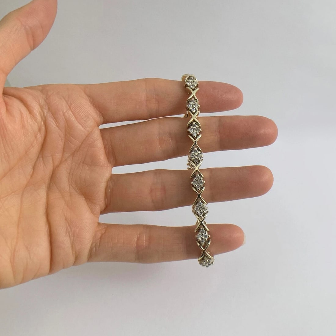 Estate Diamond Cluster X-Link Tennis Bracelet 14K Yellow Gold 1.08 CTW 17.89 Gr - 2