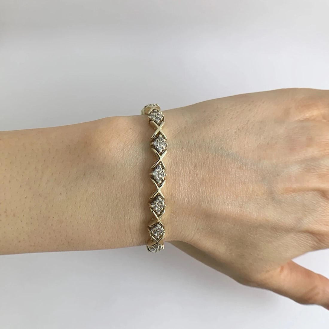 Estate Diamond Cluster X-Link Tennis Bracelet 14K Yellow Gold 1.08 CTW 17.89 Gr - 3