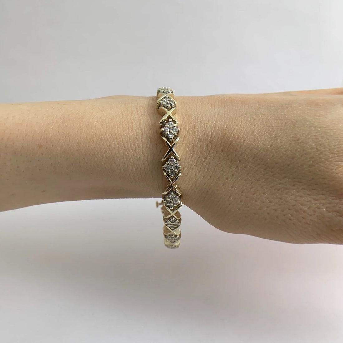 Estate Diamond Cluster X-Link Tennis Bracelet 14K Yellow Gold 1.08 CTW 17.89 Gr - 4