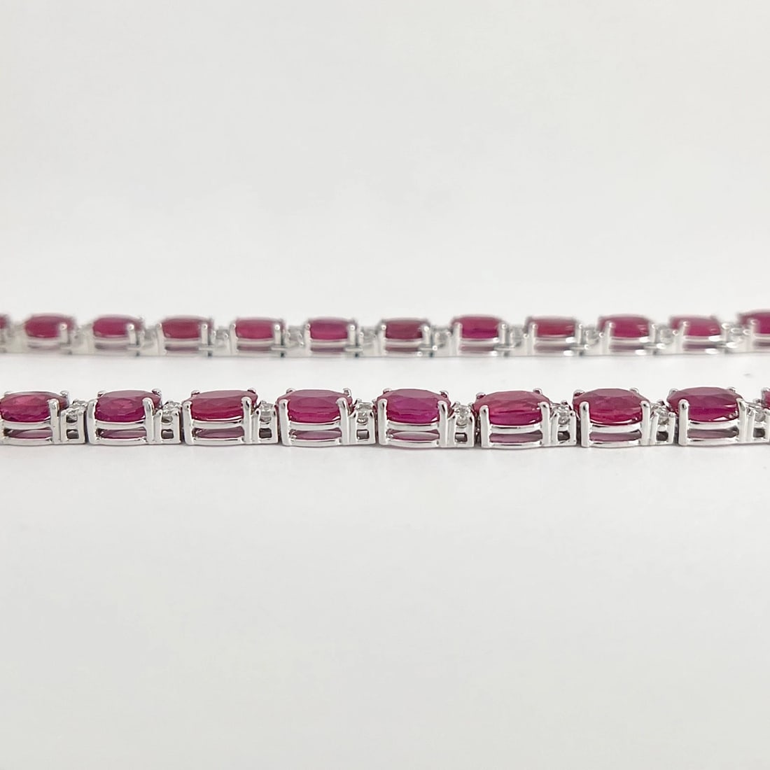 Oval Ruby Diamond Gemstone Tennis Necklace 14K White Gold, 43.26 CTW - 5