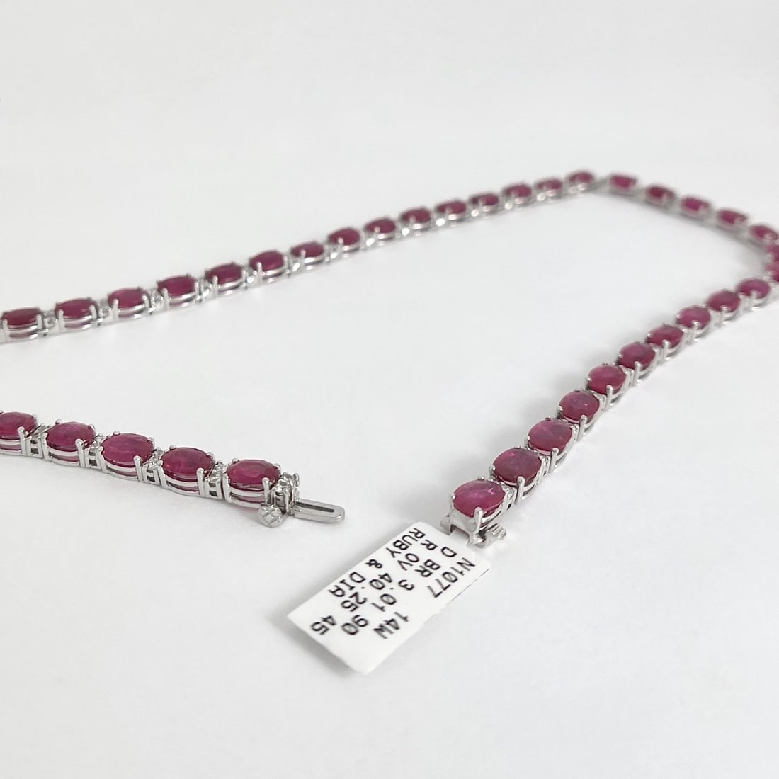 Oval Ruby Diamond Gemstone Tennis Necklace 14K White Gold, 43.26 CTW - 6