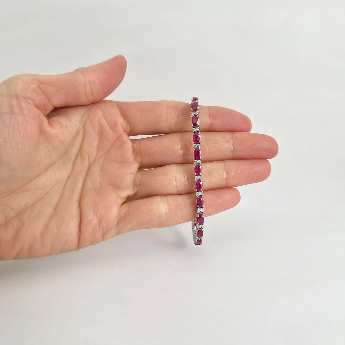 Oval Ruby Diamond Gemstone Tennis Bracelet 14K White Gold, 7.20 CTW - 2