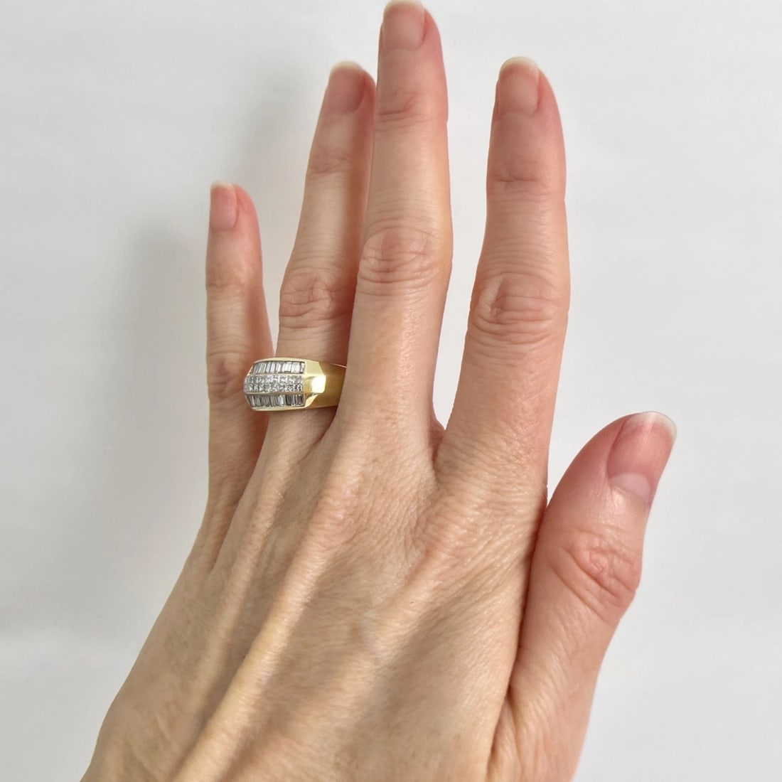 Wide Multishape Mixed Diamond Dome Statement Ring 14K Yellow Gold, Size 7.75 - 2