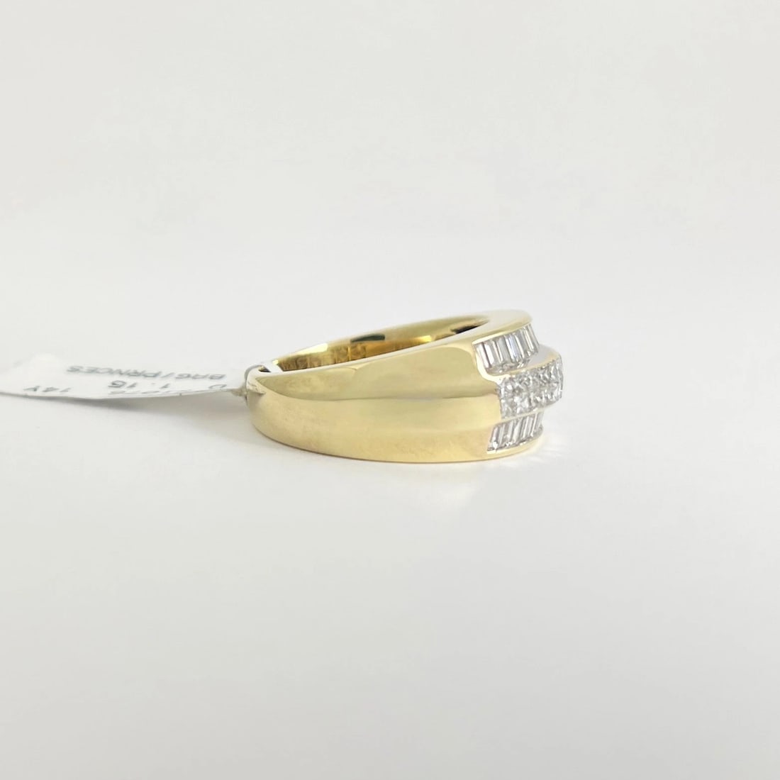 Wide Multishape Mixed Diamond Dome Statement Ring 14K Yellow Gold, Size 7.75 - 5