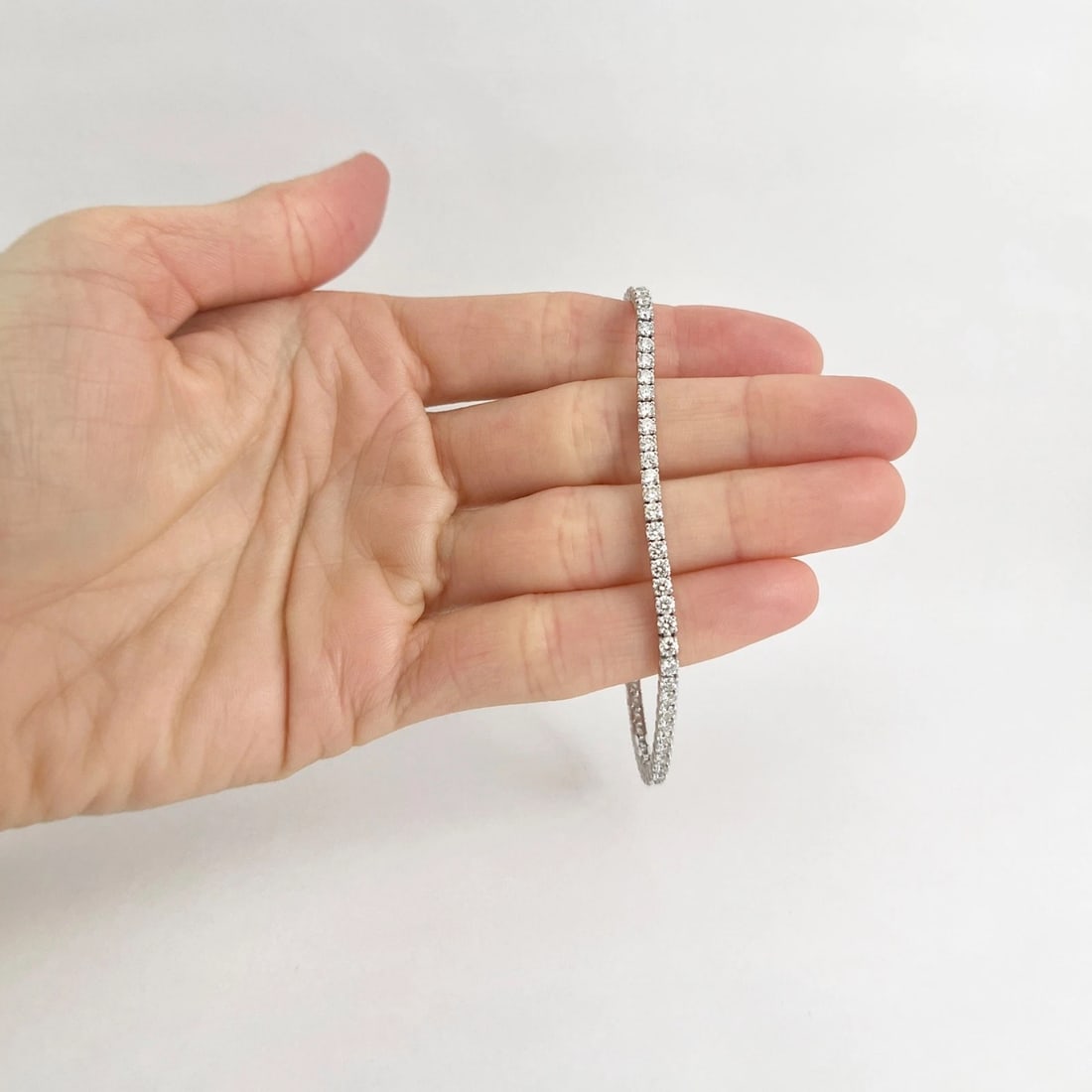 Round Diamond Tennis Bracelet 14K White Gold, 7 Inches, 4.21 CTW - 2
