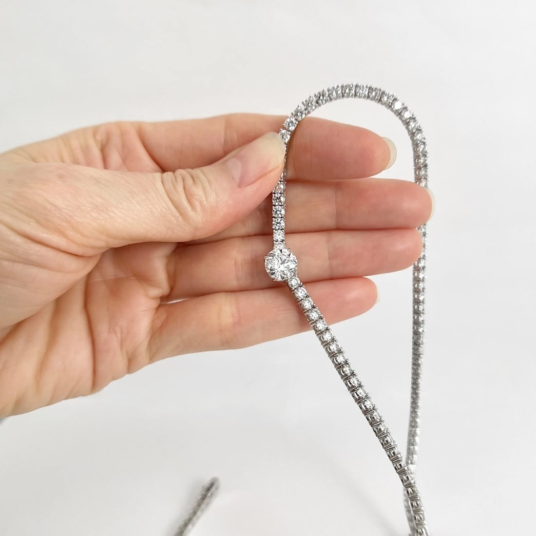 GIA Round Diamond Pendant Tennis Necklace 14K White Gold, 15 Inches, 13.98 CTW - 2