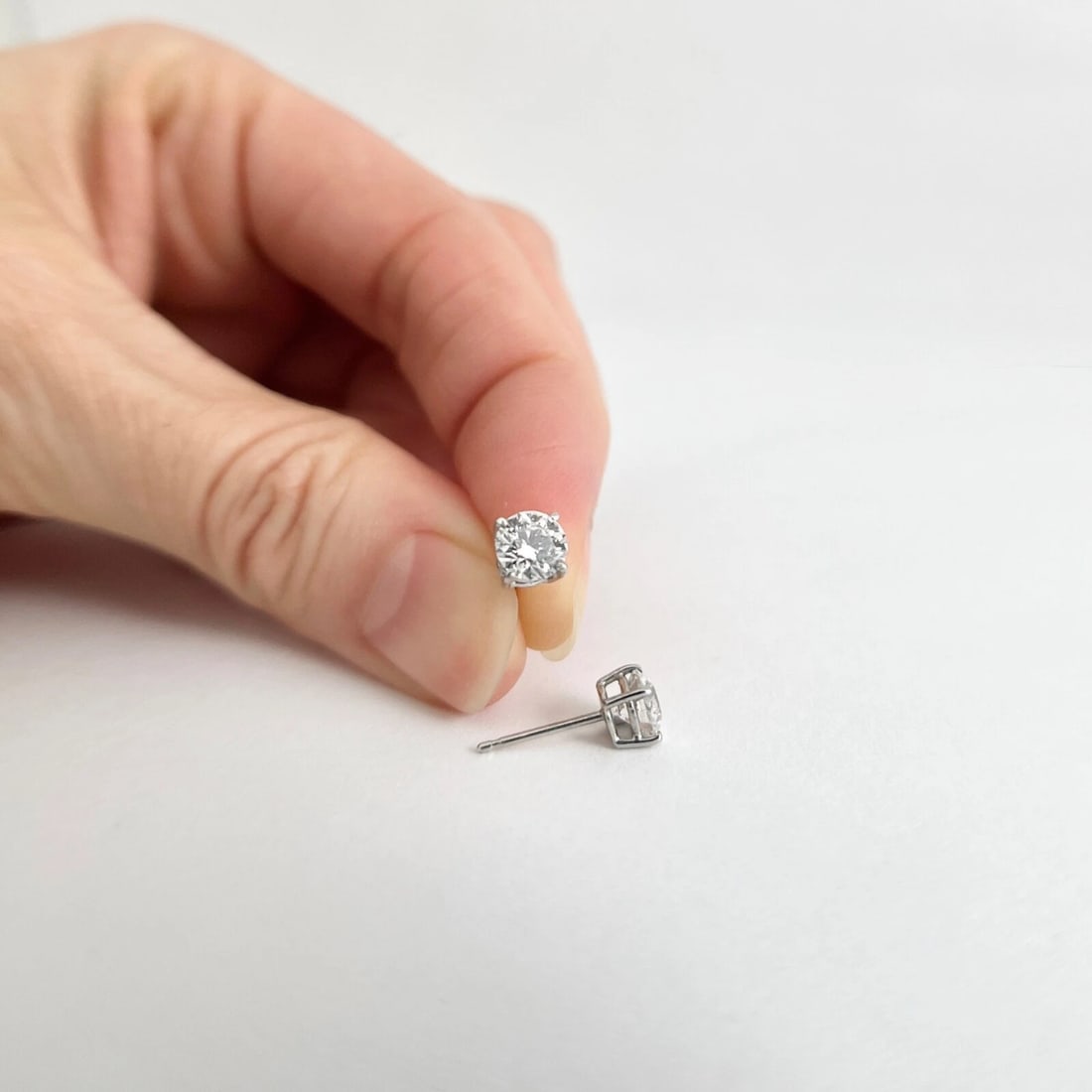 GIA Round Diamond Stud Earrings 14K White Gold 4-Prong Basket, 1.03 CTW - 4