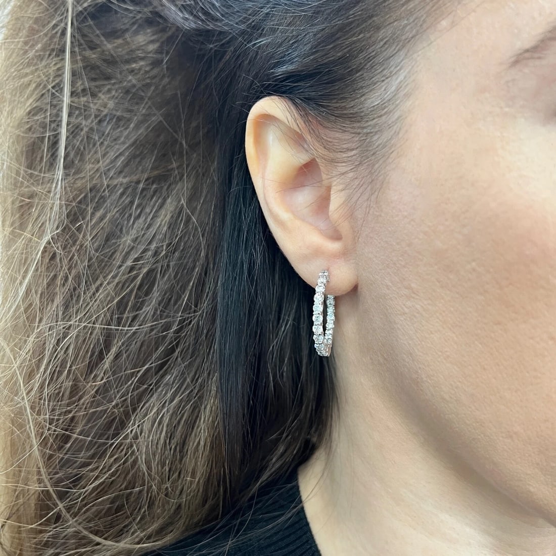 Inside-Out Diamond Hoop Earrings 14K White Gold, 1 Inch, 3.25 CTW - 2