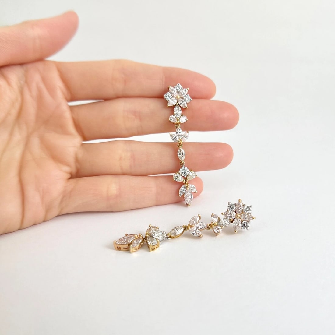 Cluster Light Pink Yellow Diamond Dangle Drop Earrings 18K Yellow Gold, 5.89 CTW - 3