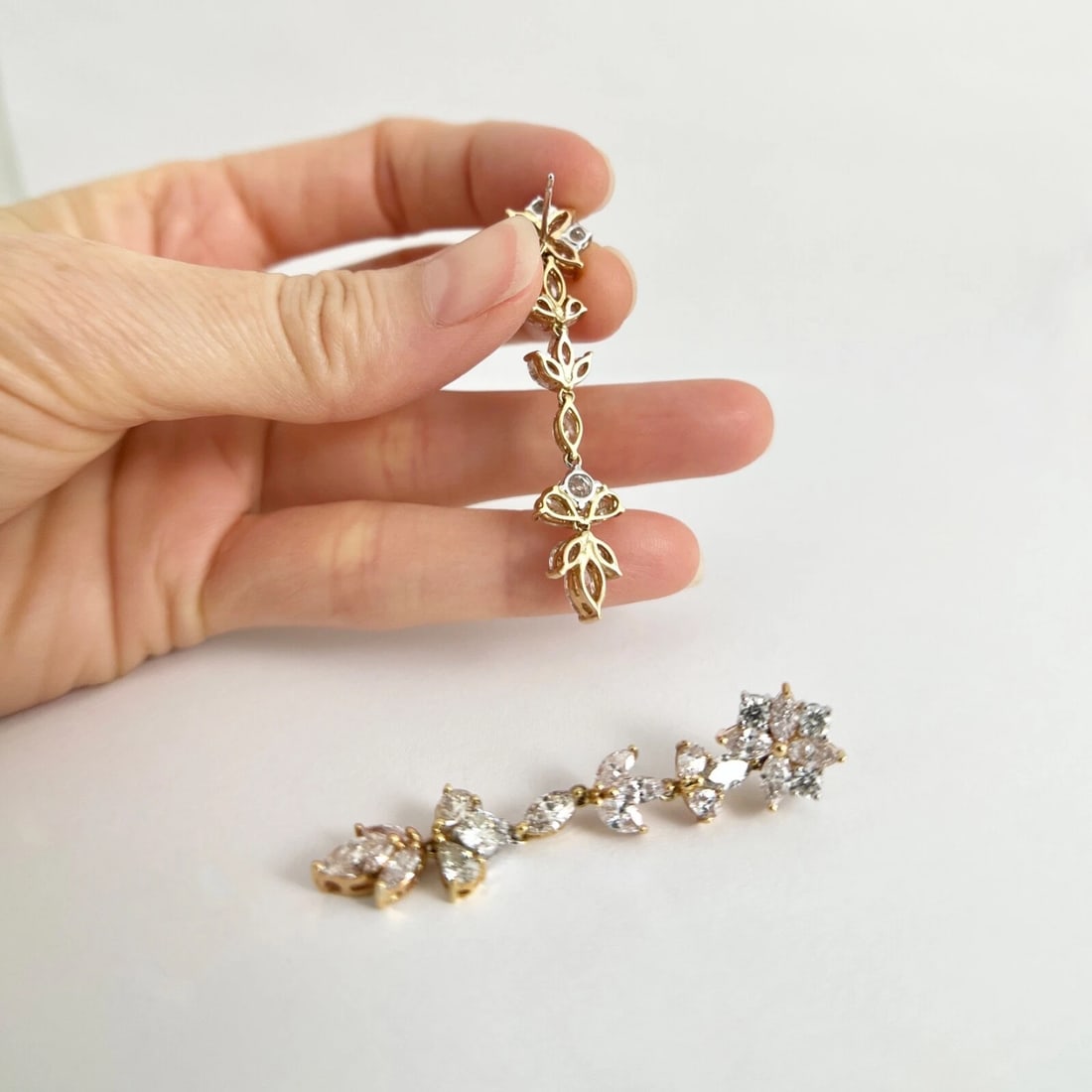 Cluster Light Pink Yellow Diamond Dangle Drop Earrings 18K Yellow Gold, 5.89 CTW - 4
