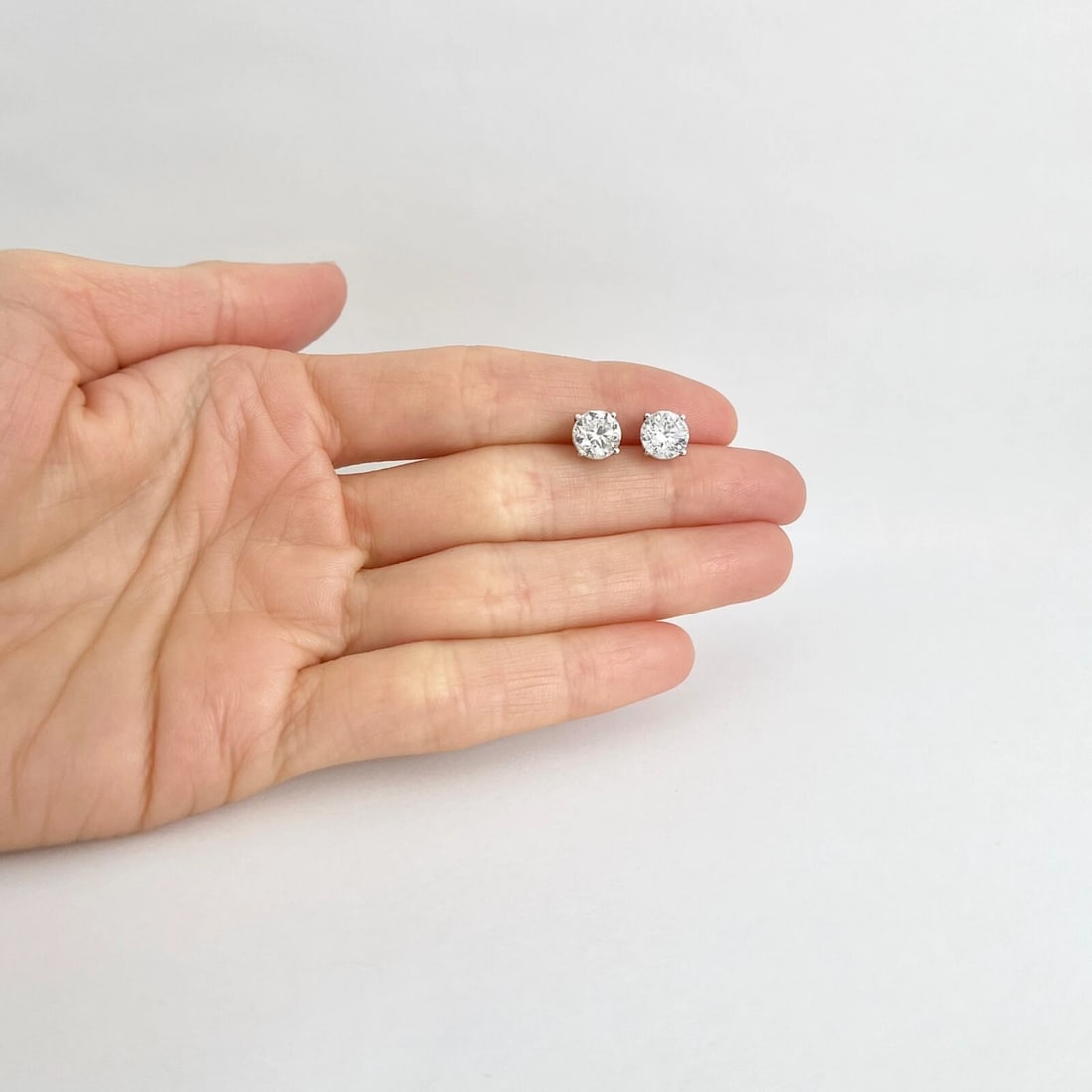 Round Diamond Stud Earrings 14K White Gold 4-Prong Martini, 3.03 CTW - 2
