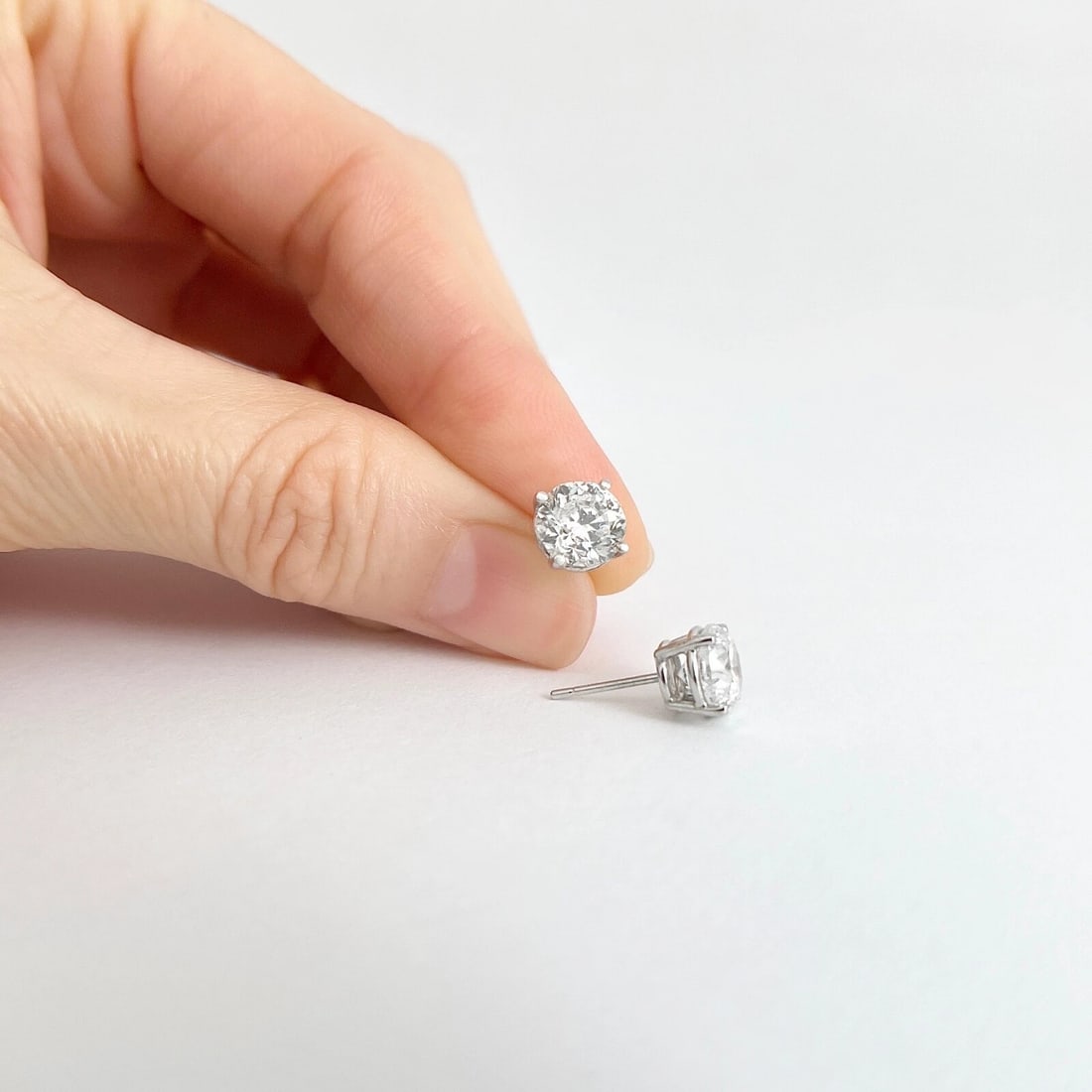 Round Diamond Stud Earrings 14K White Gold 4-Prong Martini, 3.03 CTW - 4