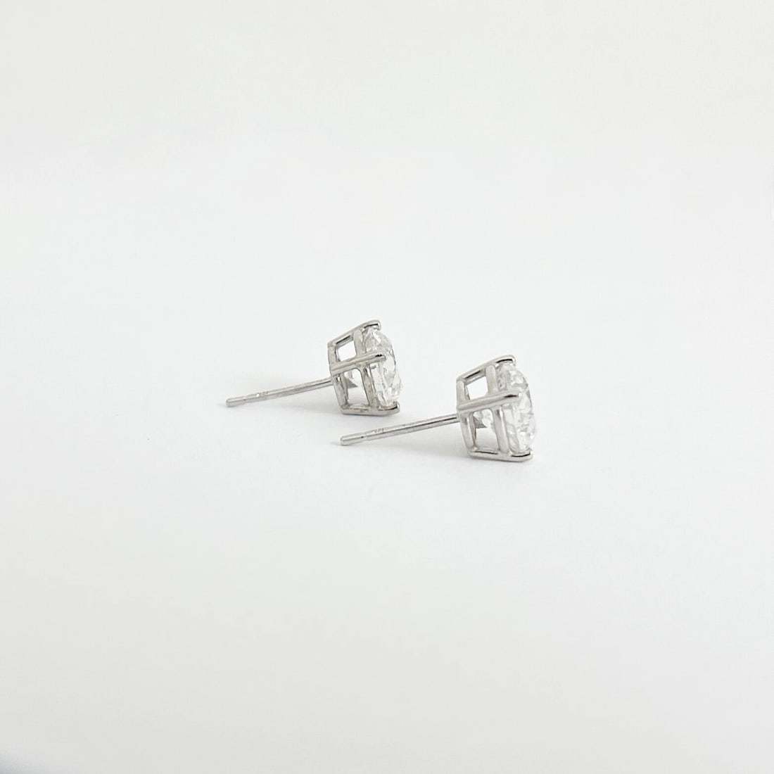Round Diamond Stud Earrings 14K White Gold 4-Prong Martini, 3.03 CTW - 5