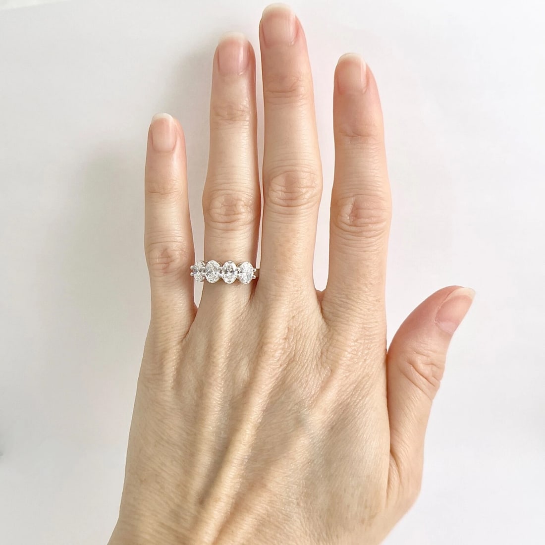 GIA 4-Stone Oval Diamond Wedding Band Anniversary Ring 14K White Gold, 1.67CTW - 2